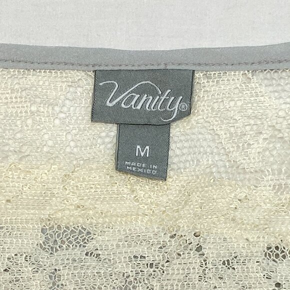 Vanity Scoop Neck Pleat Front Panel Lace Back Long Sleeve Knit Top Grey Ivory M - Picture 10 of 12
